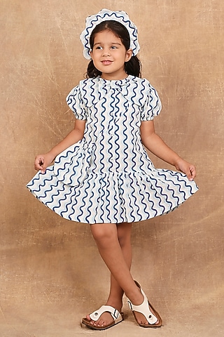 Blue Pure Cotton Printed Dress For Girls by The Right Cut Kids