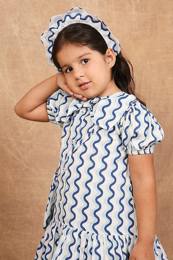 Blue Pure Cotton Printed Dress For Girls by The Right Cut Kids at Pernia's Pop Up Shop