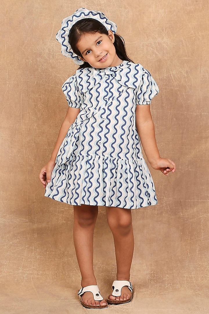 Blue Pure Cotton Printed Dress For Girls by The Right Cut Kids at Pernia's Pop Up Shop