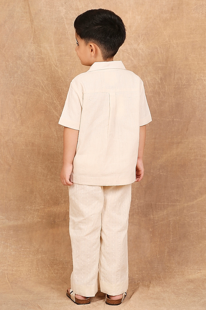 Ivory Malkha Floral Hand Embroidered Shirt For Boys by The Right Cut Kids at Pernia's Pop Up Shop