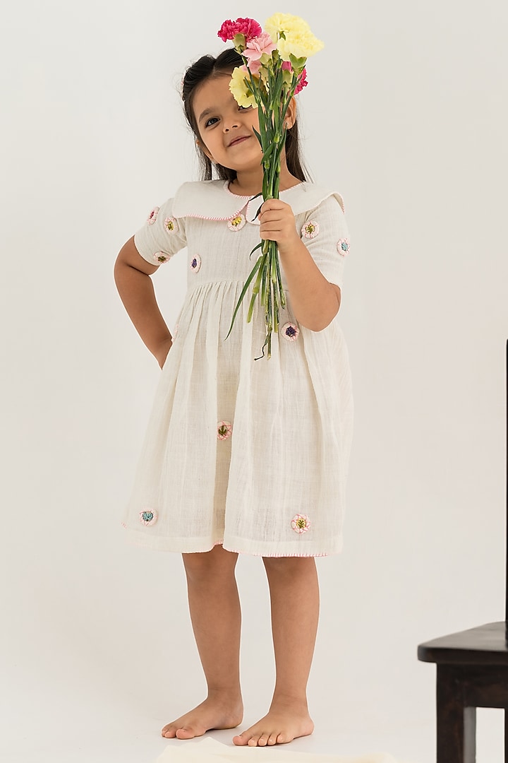 Pearl White Hand Embroidered Dress For Girls by The Right Cut Kids