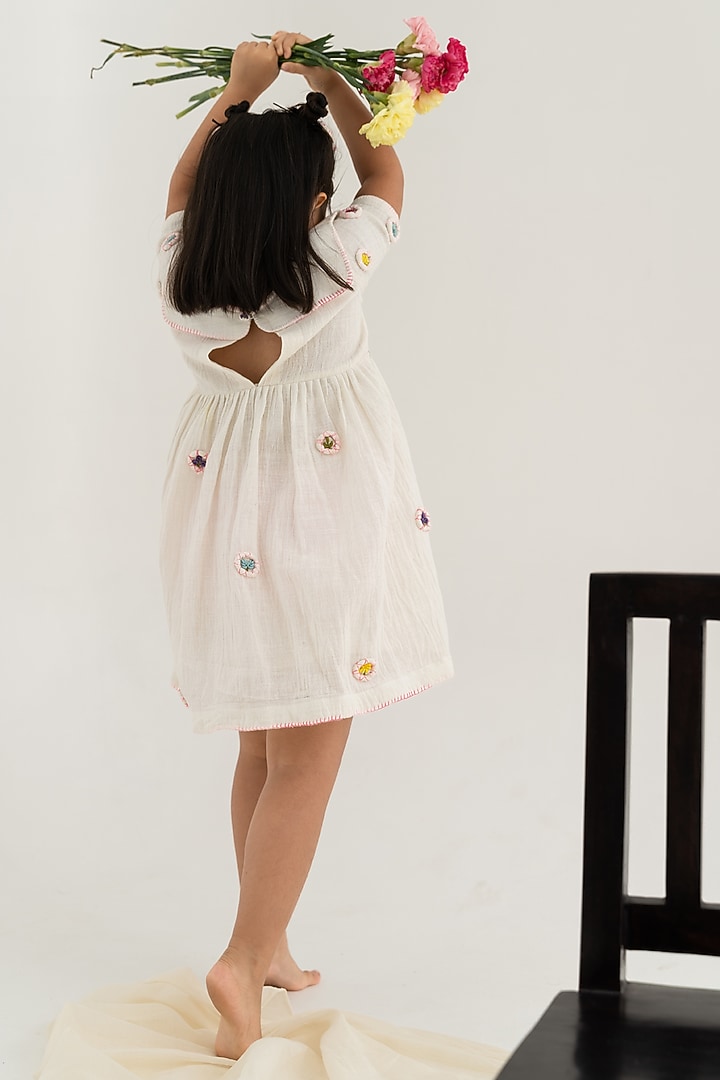 Pearl White Hand Embroidered Dress For Girls by The Right Cut Kids at Pernia's Pop Up Shop