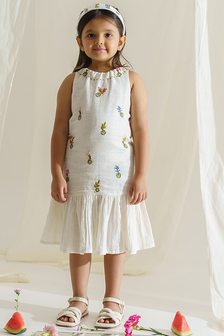 Pearl White Embroidered Dress For Girls by The Right Cut Kids