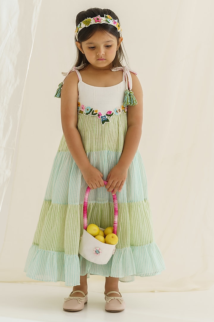 Multi Colored Hand Embroidered Dress For Girls by The Right Cut Kids