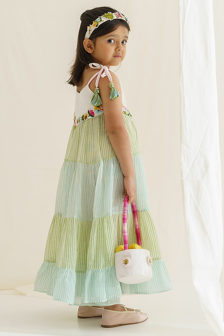 Multi Colored Hand Embroidered Dress For Girls by The Right Cut Kids at Pernia's Pop Up Shop