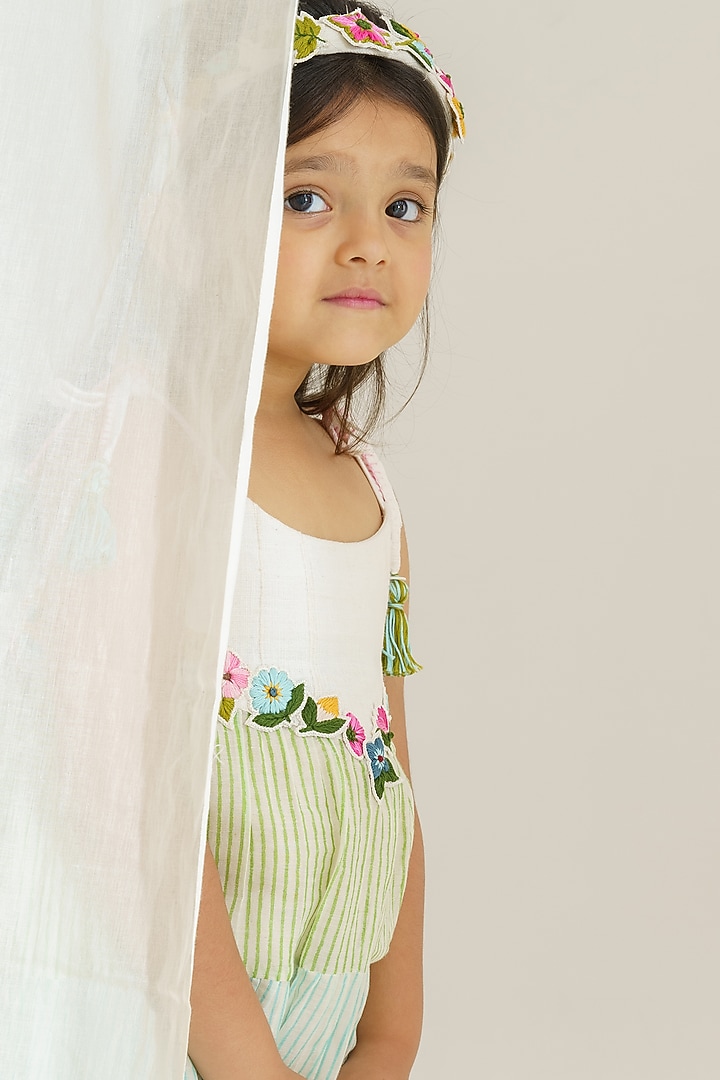 Multi Colored Hand Embroidered Dress For Girls by The Right Cut Kids at Pernia's Pop Up Shop