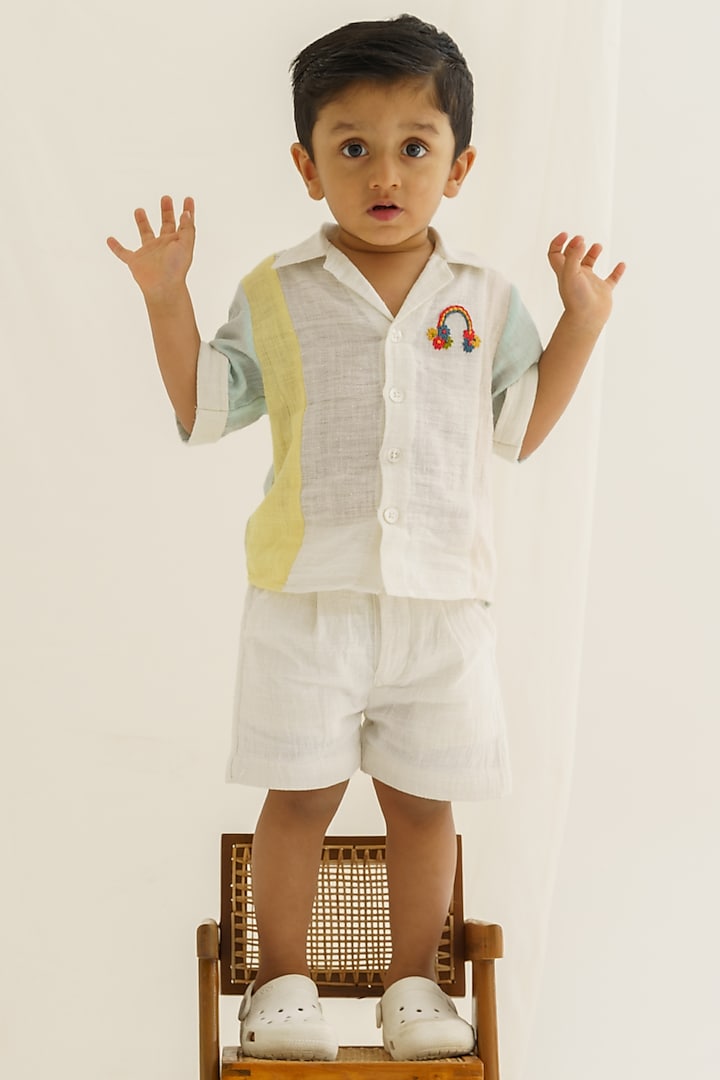 Multi Colored Embroidered Shorts Set For Boys by The Right Cut Kids