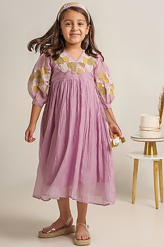 Lavender Embroidered Dress For Girls by The Right Cut Kids