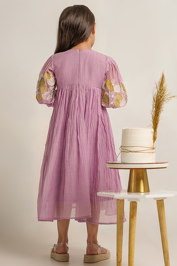 Lavender Embroidered Dress For Girls by The Right Cut Kids at Pernia's Pop Up Shop