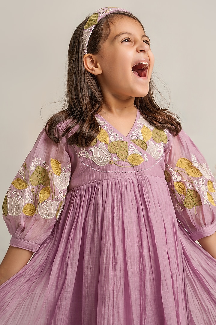 Lavender Embroidered Dress For Girls by The Right Cut Kids at Pernia's Pop Up Shop