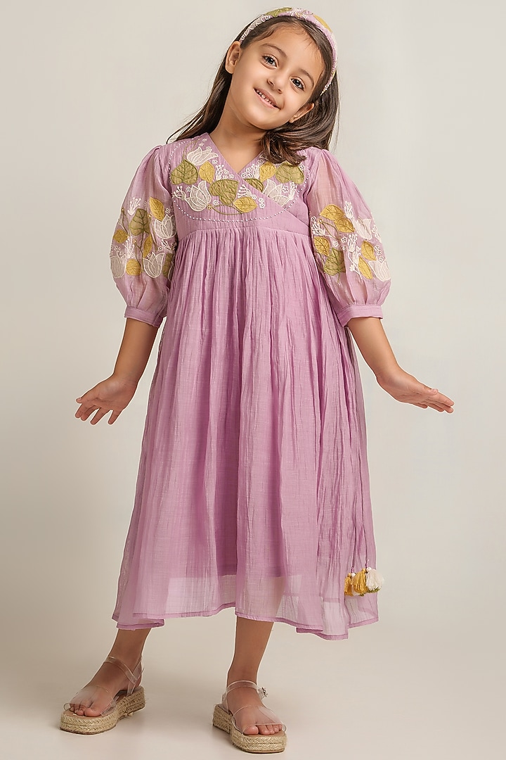 Lavender Embroidered Dress For Girls by The Right Cut Kids at Pernia's Pop Up Shop