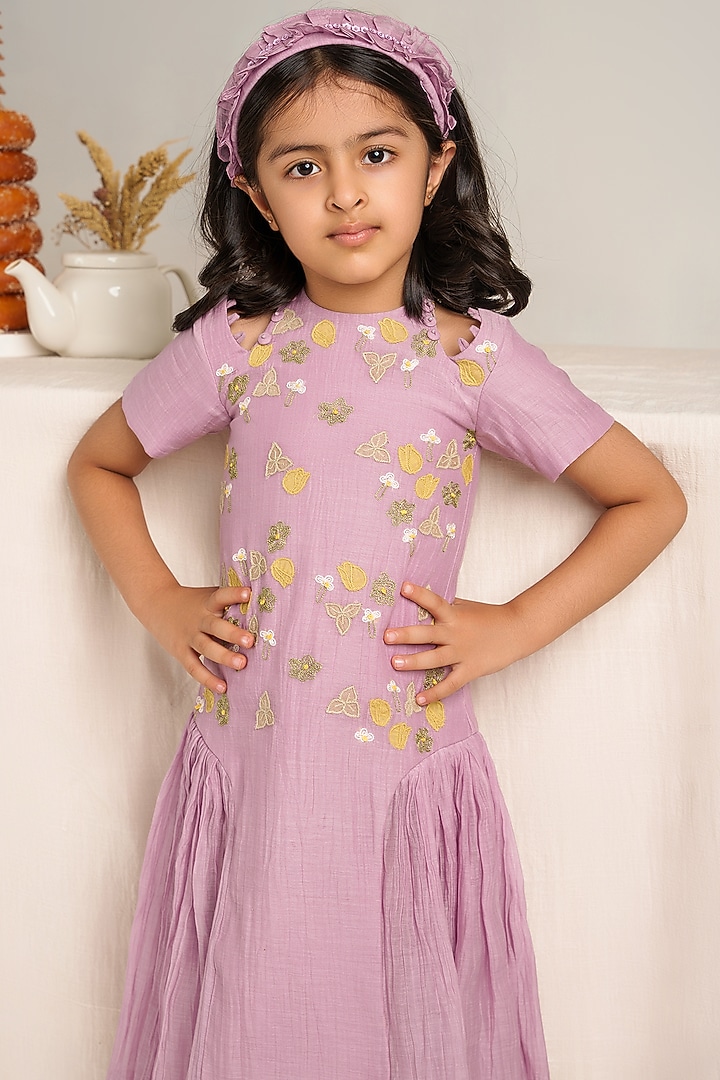 Lavender Floral Embroidered Dress For Girls by The Right Cut Kids at Pernia's Pop Up Shop