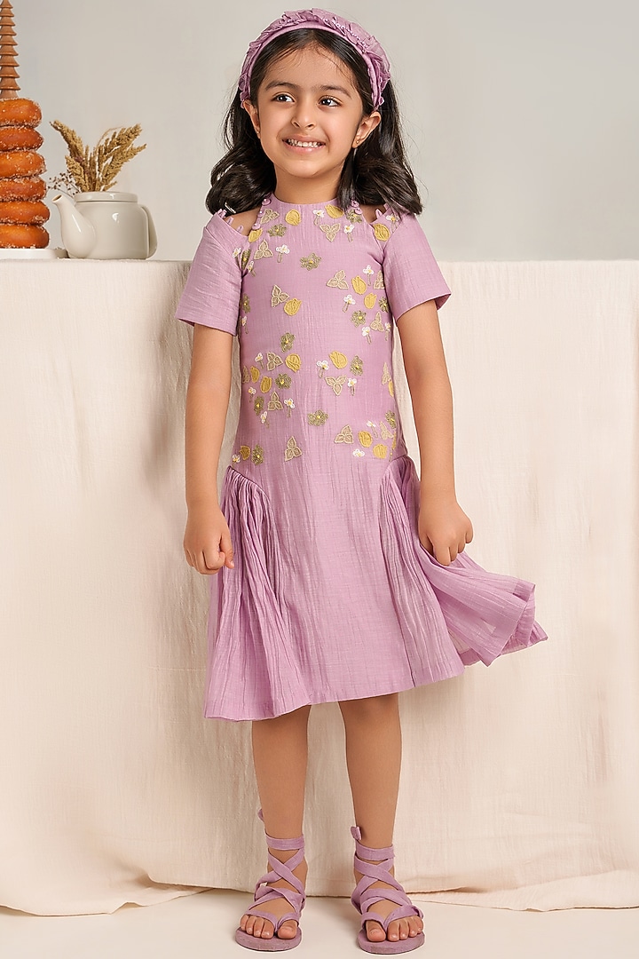 Lavender Floral Embroidered Dress For Girls by The Right Cut Kids at Pernia's Pop Up Shop