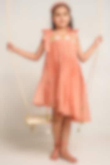 Peach Embroidered Dress For Girls by The Right Cut Kids
