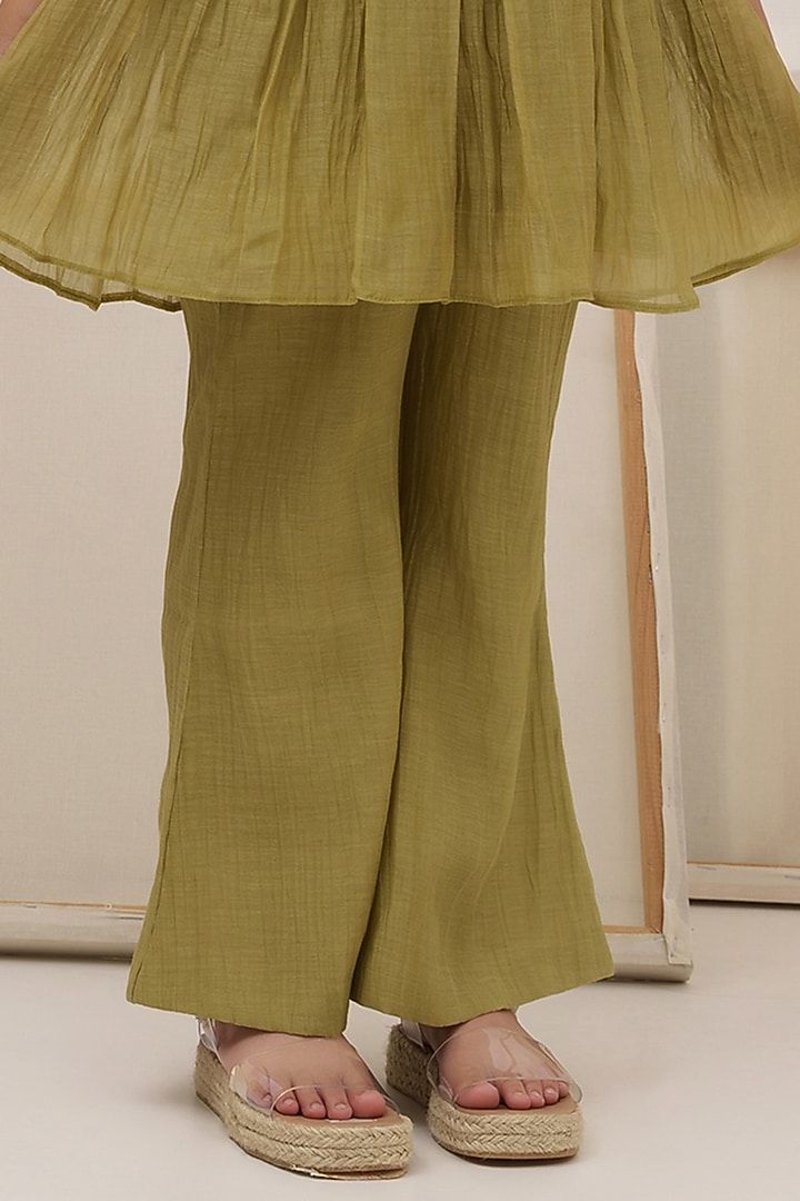 Green Cotton Chanderi Pant Set For Girls by The Right Cut Kids at Pernia's Pop Up Shop