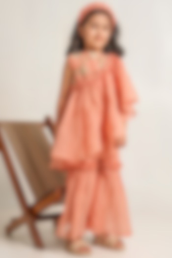 Peach Cotton Chanderi Gharara Set For Girls by The Right Cut Kids