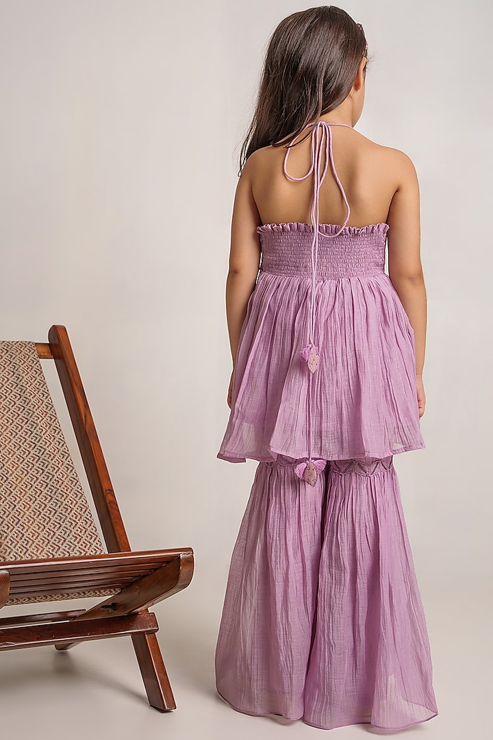 Lavender Cotton Chanderi Gharara Set For Girls by The Right Cut Kids at Pernia's Pop Up Shop