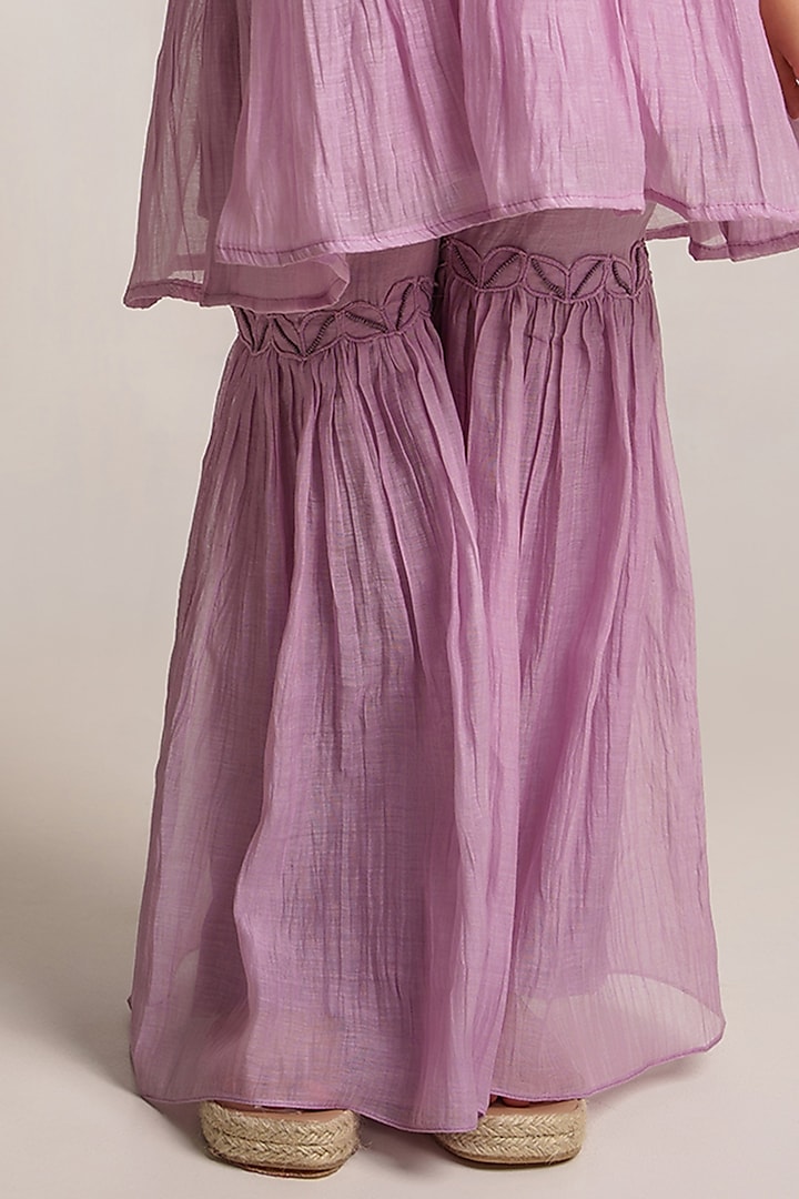 Lavender Cotton Chanderi Gharara Set For Girls by The Right Cut Kids at Pernia's Pop Up Shop