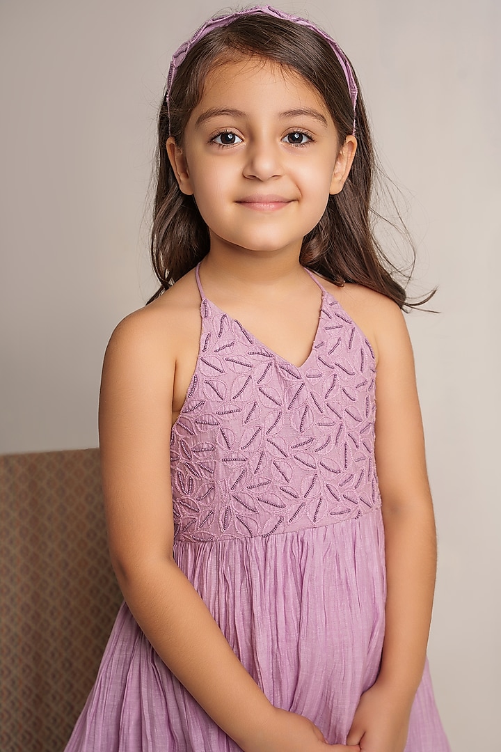 Lavender Cotton Chanderi Gharara Set For Girls by The Right Cut Kids at Pernia's Pop Up Shop