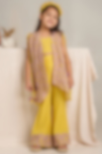 Yellow Embroidered Jacket Set For Girls by The Right Cut Kids at Pernia's Pop Up Shop