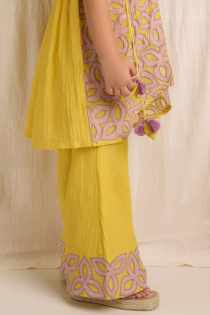 Yellow Embroidered Jacket Set For Girls by The Right Cut Kids at Pernia's Pop Up Shop