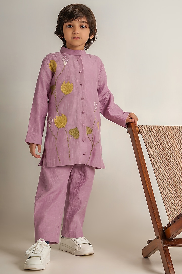 Lavender Embroidered Kurta Set For Boys by The Right Cut Kids