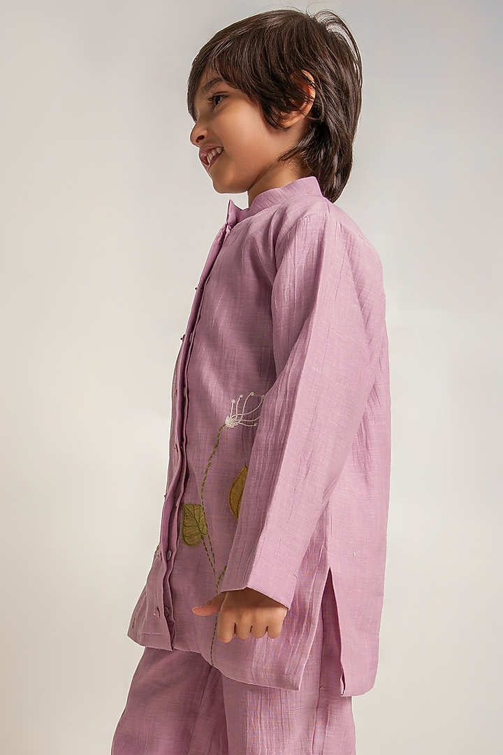 Lavender Embroidered Kurta Set For Boys by The Right Cut Kids at Pernia's Pop Up Shop