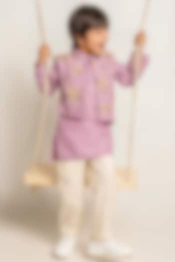 Lavender Floral Embroidered Kurta Set For Boys by The Right Cut Kids