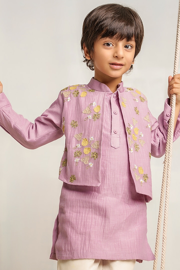 Lavender Embroidered Kurta Set for Boys