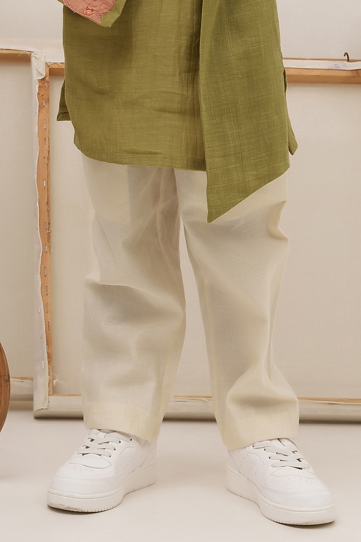Green Embroidered Asymmetrical Kurta Set For Boys by The Right Cut Kids at Pernia's Pop Up Shop