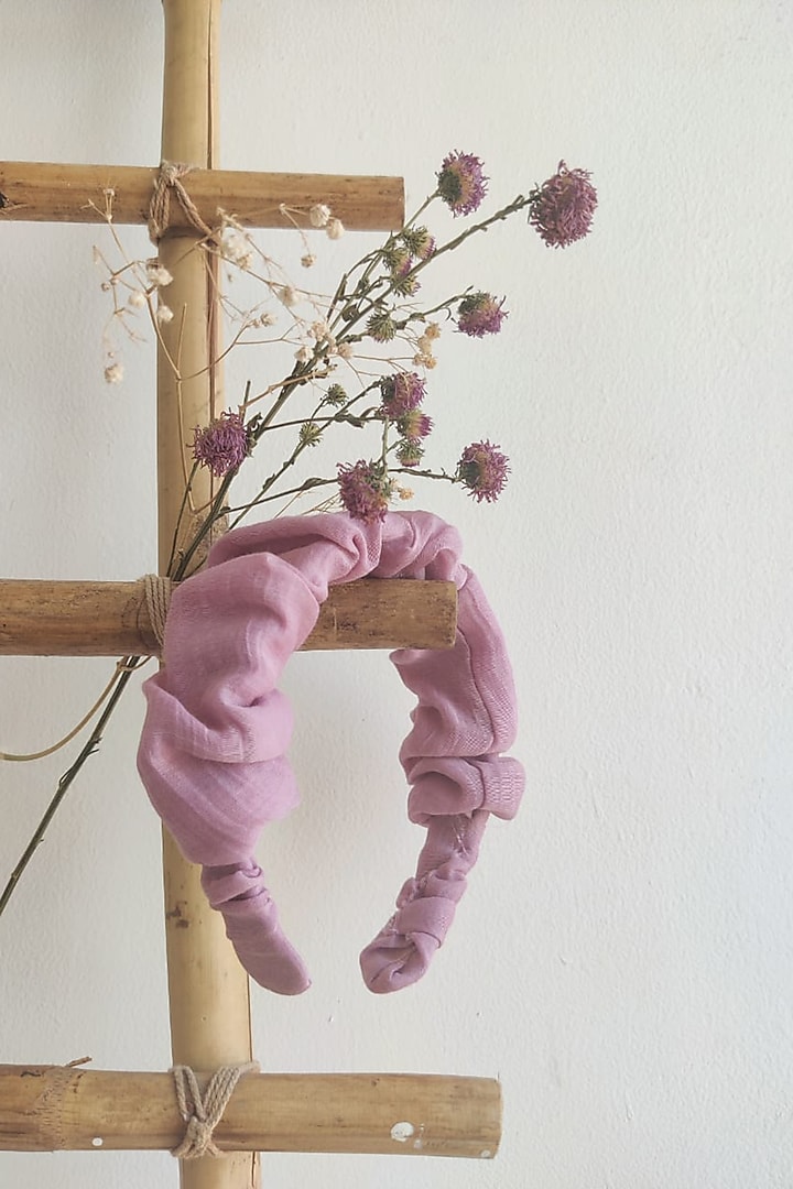 Lavender Chanderi Silk Scrunchie Hairband For Girls by The Right Cut Kids at Pernia's Pop Up Shop