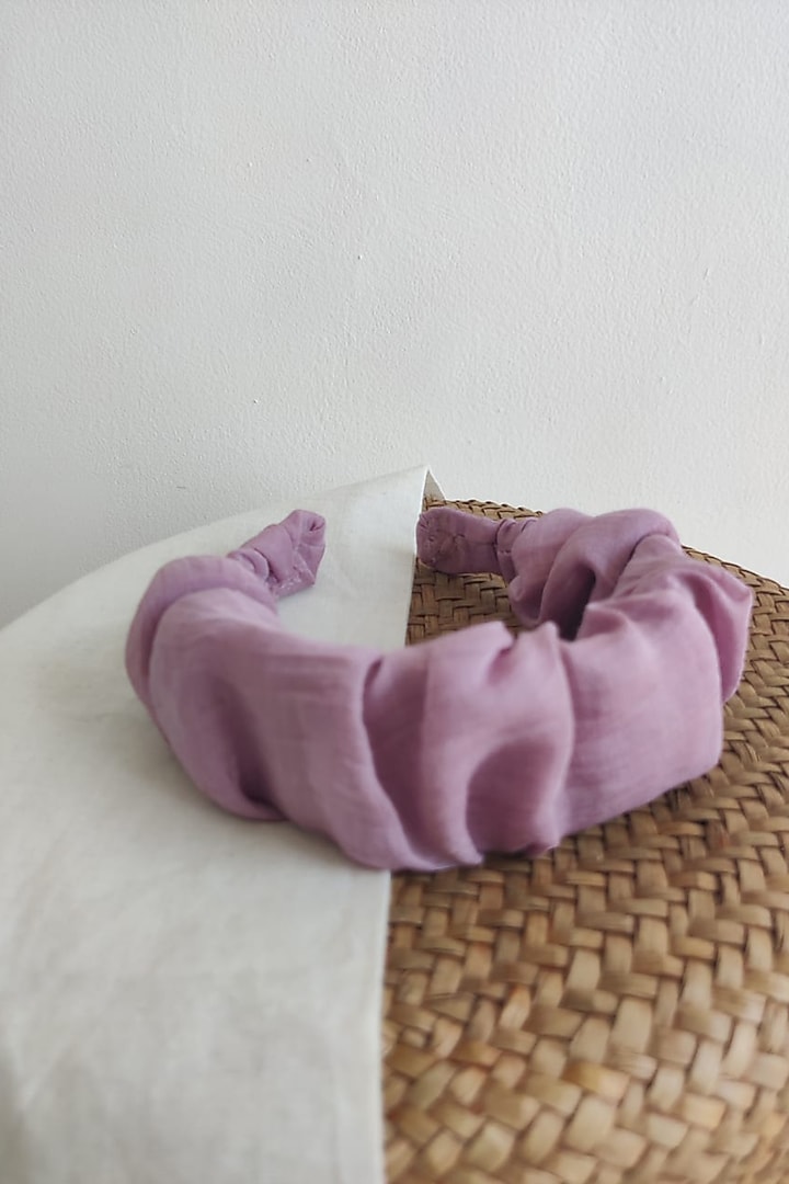 Lavender Chanderi Silk Scrunchie Hairband For Girls by The Right Cut Kids at Pernia's Pop Up Shop