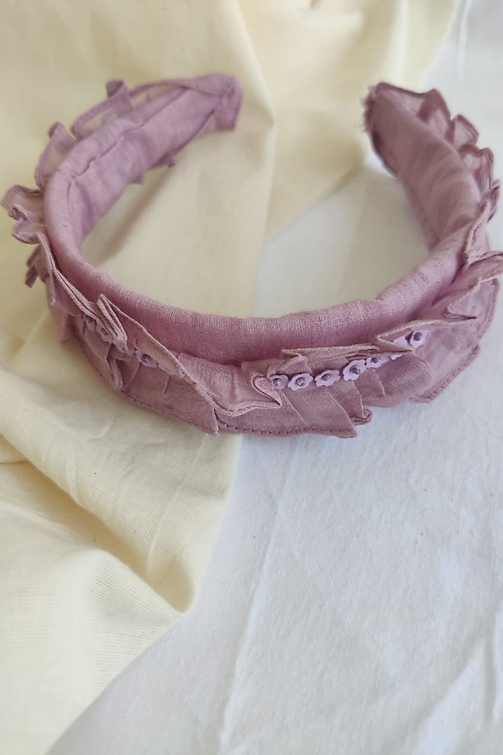 Lavender Embroidered Ruffled Hairband For Girls by The Right Cut Kids at Pernia's Pop Up Shop