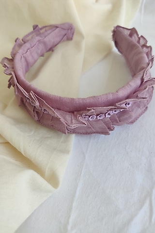 Lavender Embroidered Ruffled Hairband For Girls by The Right Cut Kids