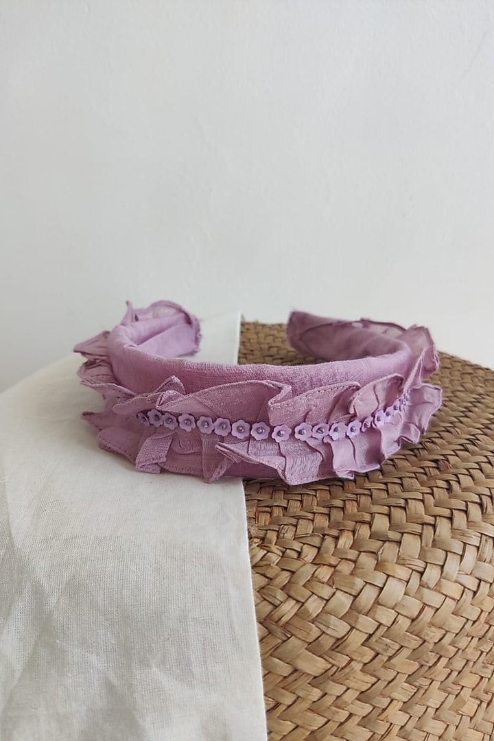 Lavender Embroidered Ruffled Hairband For Girls by The Right Cut Kids at Pernia's Pop Up Shop