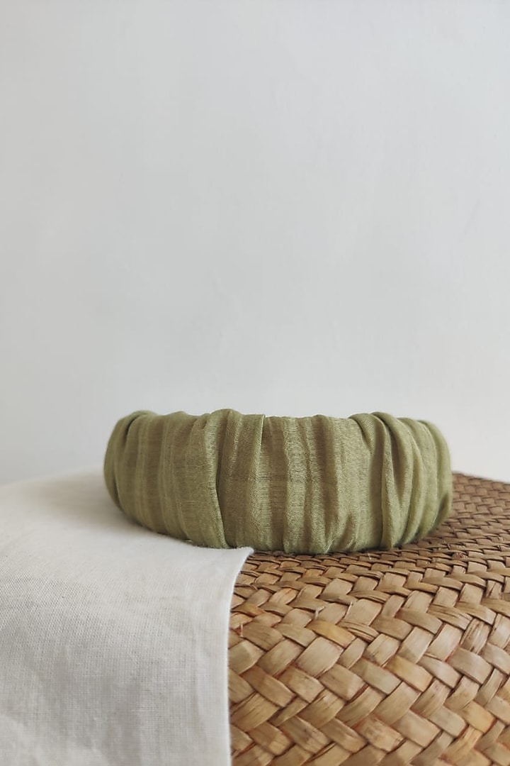 Green Chanderi Silk Scrunchie Hairband For Girls by The Right Cut Kids at Pernia's Pop Up Shop
