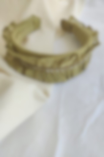 Green Ruffled Embroidered Hairband For Girls by The Right Cut Kids at Pernia's Pop Up Shop