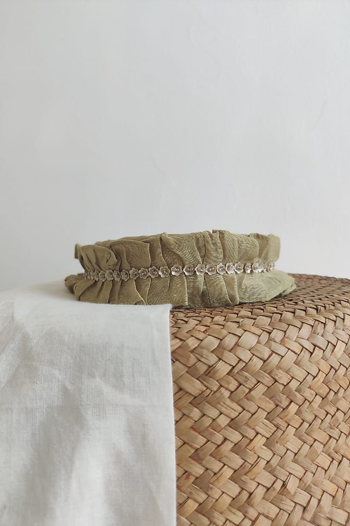 Green Ruffled Embroidered Hairband For Girls by The Right Cut Kids at Pernia's Pop Up Shop