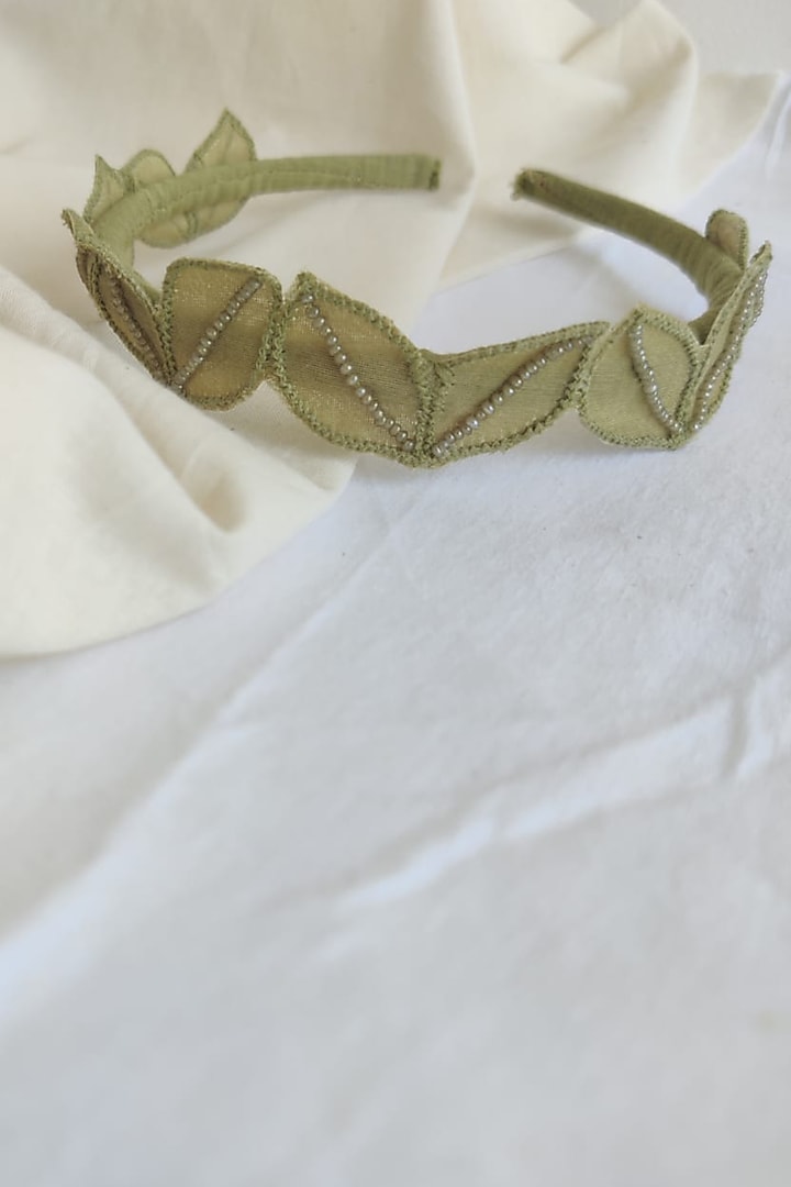 Green Applique Embroidered Hairband For Girls by The Right Cut Kids at Pernia's Pop Up Shop