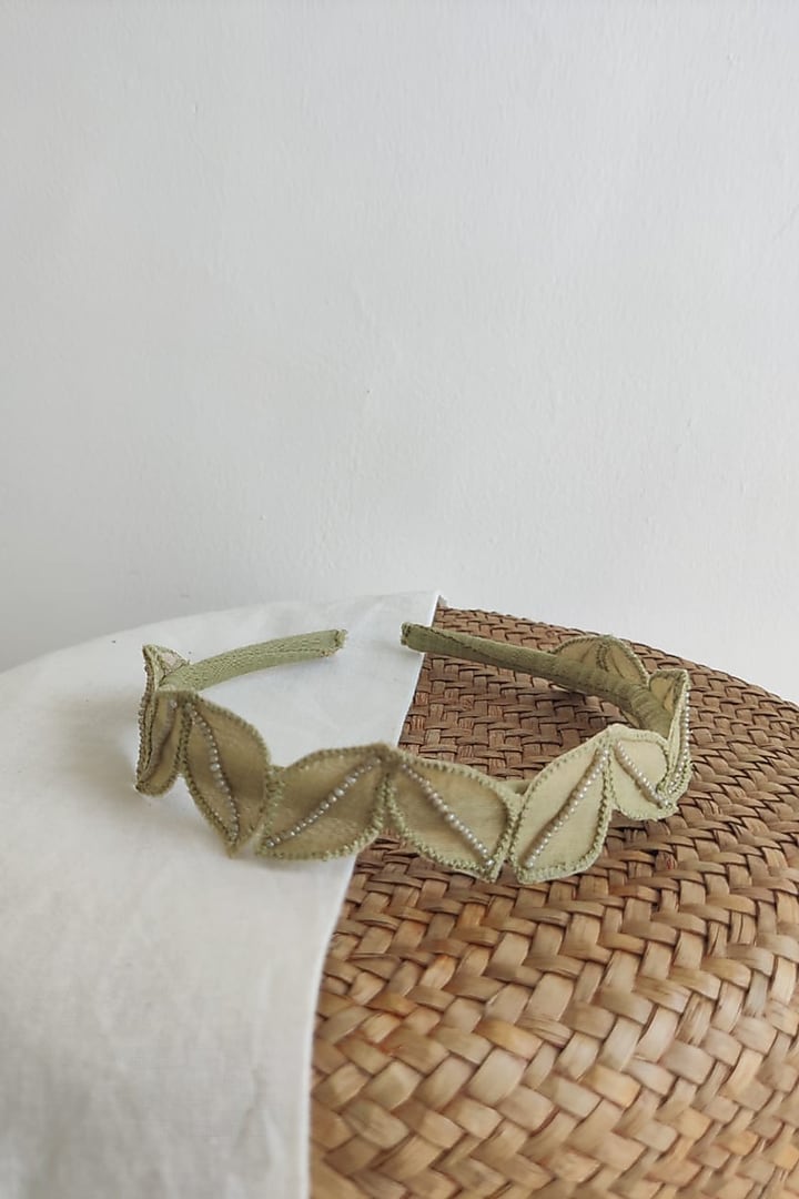 Green Applique Embroidered Hairband For Girls by The Right Cut Kids at Pernia's Pop Up Shop