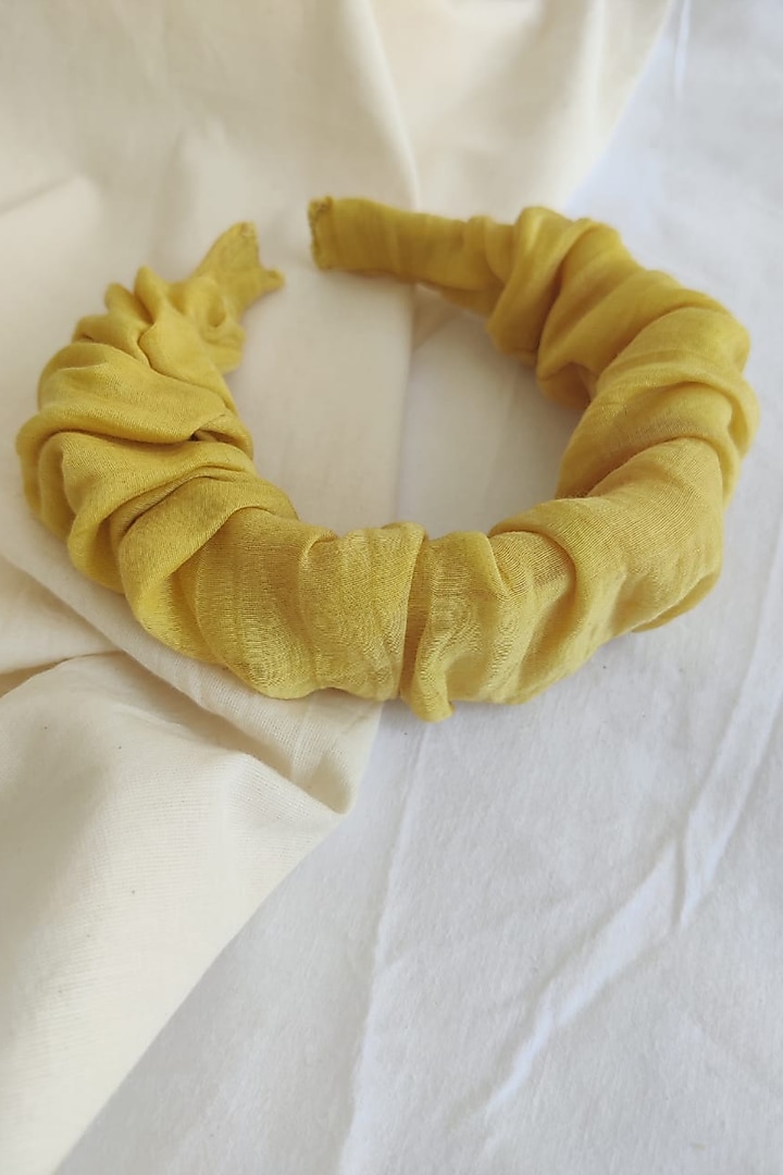 Yellow Chanderi Silk Scrunchie Hairband For Girls by The Right Cut Kids at Pernia's Pop Up Shop