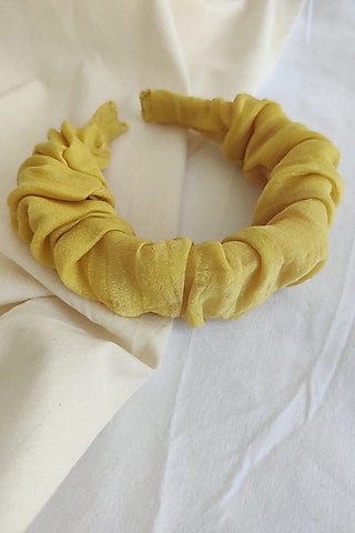Yellow Chanderi Silk Scrunchie Hairband For Girls by The Right Cut Kids