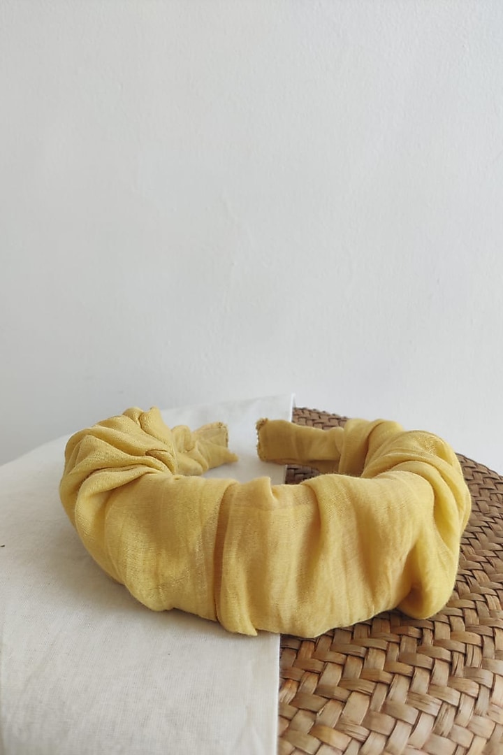 Yellow Chanderi Silk Scrunchie Hairband For Girls by The Right Cut Kids at Pernia's Pop Up Shop