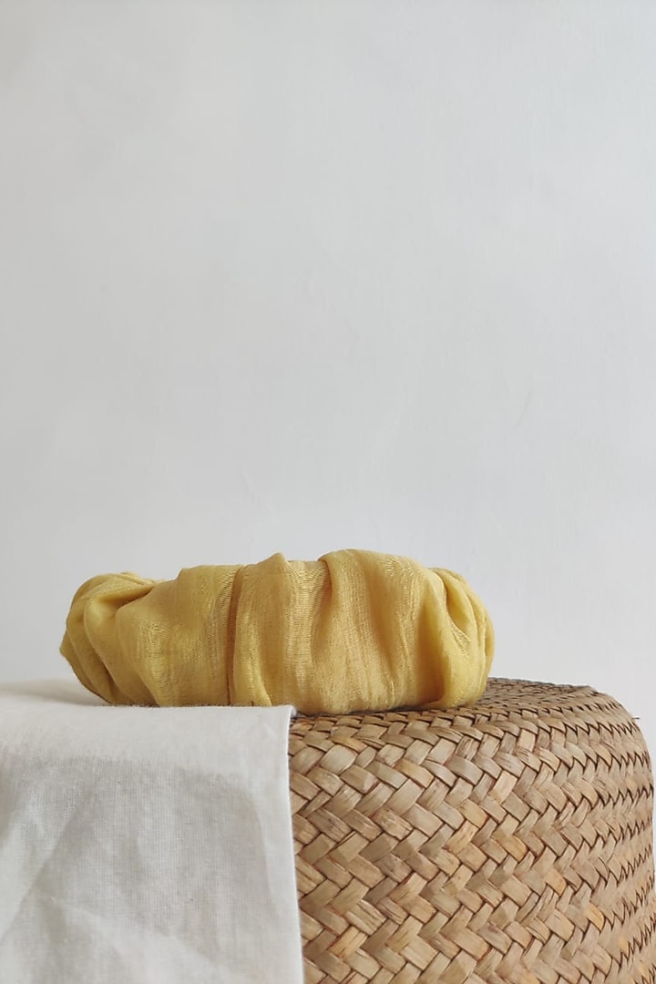 Yellow Chanderi Silk Scrunchie Hairband For Girls by The Right Cut Kids at Pernia's Pop Up Shop