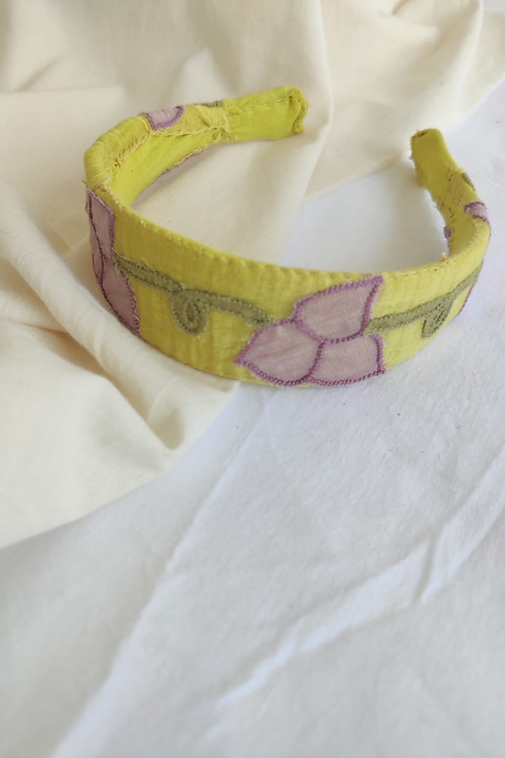 Yellow Floral Embroidered Hairband For Girls by The Right Cut Kids at Pernia's Pop Up Shop