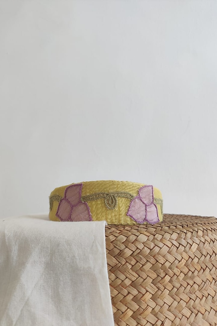 Yellow Floral Embroidered Hairband For Girls by The Right Cut Kids at Pernia's Pop Up Shop