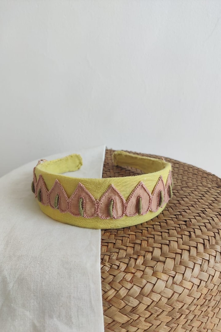 Yellow Applique Embroidered Hairband For Girls by The Right Cut Kids at Pernia's Pop Up Shop