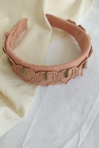 Peach Applique Embroidered Hairband For Girls by The Right Cut Kids