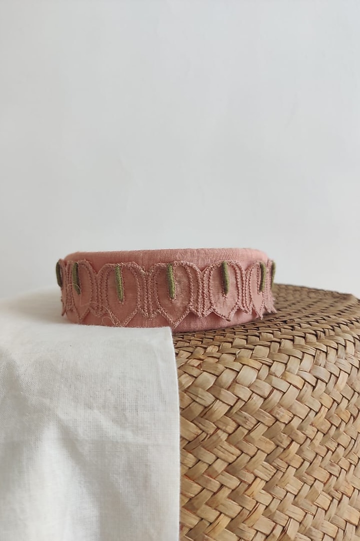 Peach Applique Embroidered Hairband For Girls by The Right Cut Kids at Pernia's Pop Up Shop