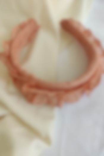 Peach Embroidered Ruffled Hairband For Girls by The Right Cut Kids at Pernia's Pop Up Shop